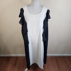ROAMAN'S Women's Black White Sheath Dress Sleeveless Chiffon Ruffle Size 26W